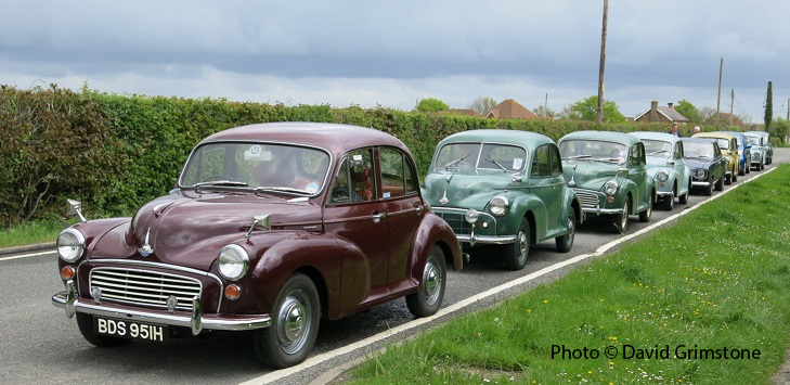 Line up of Morris Minors on Drive it Day